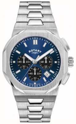 Rotary Reggente maschile | quadrante cronografo blu | bracciale in acciaio inossidabile GB05450/05