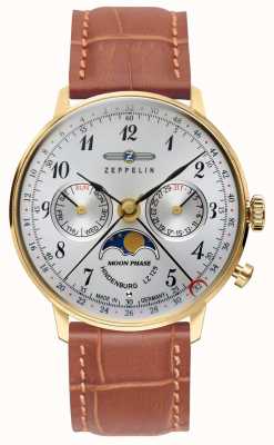 Zeppelin Lz129 orologio da donna hindenburg | cinturino in pelle marrone | cassa d'oro 7039-1