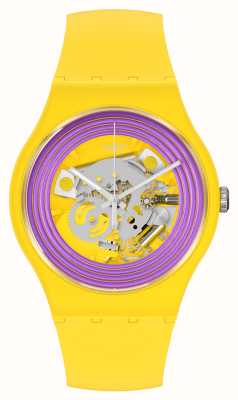 Swatch Orologio con quadrante scheletrato giallo con anelli viola SO29J100