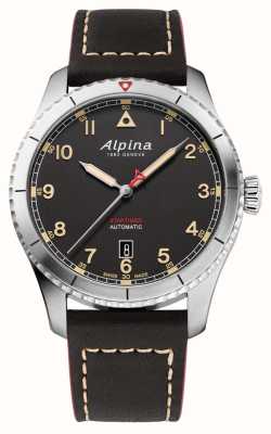 Alpina Pilota di avvio | quadrante nero | cinturino in pelle marrone AL-525BBG4S26