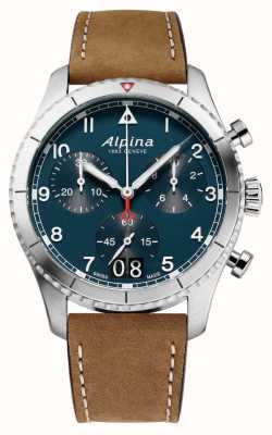 Alpina Cronografo pilota Startimer grande data (41mm) quadrante blu / pelle marrone AL-372NW4S26