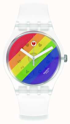 Swatch Orologio con quadrante arcobaleno a strisce Pride SO29K701