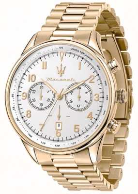Maserati Tradizione maschile | quadrante cronografo bianco | bracciale in acciaio inossidabile dorato R8873646003