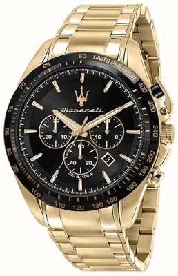 Maserati Traguardo maschile | quadrante cronografo nero | bracciale in acciaio inossidabile color oro R8873612041