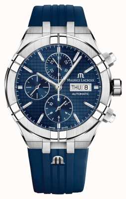 Maurice Lacroix Cronografo automatico Aikon giorno/data (44mm) quadrante blu / caucciù blu AI6038-SS000-430-4