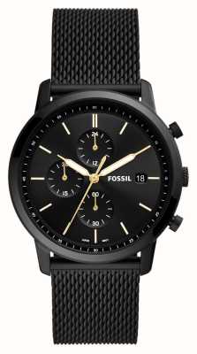 Fossil minimalista maschile | quadrante cronografo nero | bracciale in maglia di acciaio nero FS5943