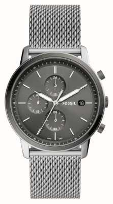 Fossil minimalista maschile | quadrante cronografo grigio | bracciale in maglia di acciaio inossidabile FS5944