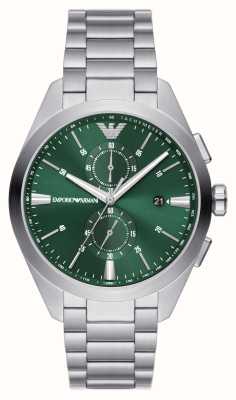 Emporio Armani maschile | quadrante cronografo verde | bracciale in acciaio inossidabile AR11480