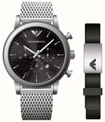 Emporio Armani Set regalo orologio e bracciale da uomo | quadrante cronografo nero AR80062SET