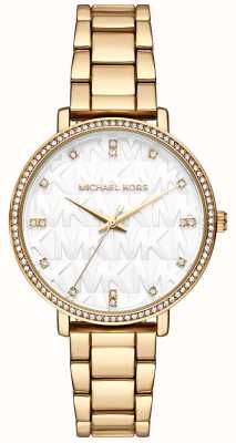 Michael Kors femminile | piper | quadrante incastonato di pietre bianche | bracciale in acciaio pvd oro MK4666