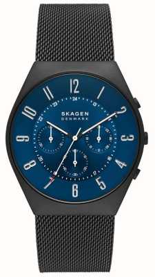 Skagen Verde maschile | quadrante cronografo blu | bracciale in maglia di acciaio nero SKW6841