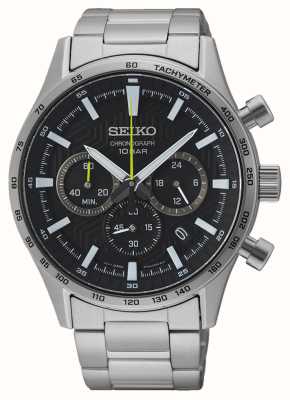 Seiko Orologio da uomo classico nero con quadrante cronografo e bracciale in acciaio inossidabile SSB413P1