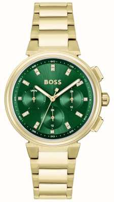 BOSS Quello femminile | quadrante cronografo verde | bracciale in acciaio inossidabile dorato 1502679