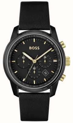 BOSS Traccia maschile | quadrante cronografo nero | cinturino in pelle nera 1514003